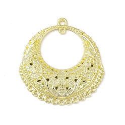 Golden Rack Plating Alloy Chandelier Component Links, Flat Round with Flower, Golden, 32x29.5x4mm, Hole: 0.9mm & 1.6mm
