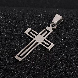 Stainless Steel Color 201 Stainless Steel Cross Pendants, Stainless Steel Color, 41x24x1.5mm, Hole: 4x9mm