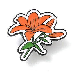 Цветок Эмалевый штифт, покраска черного сплава значок для рюкзака одежды, оранжевые, лилия, 26x31.5 мм