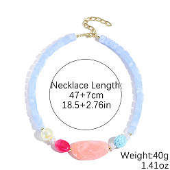 Light Sky Blue Resin Oval Cube Beaded Necklaces with Alloy End Chains, Golden, Light Sky Blue, 18.50 inch(47cm)