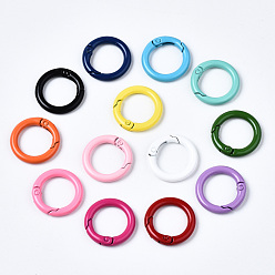Mixed Color Spray Painted Eco-Friendly Alloy Spring Gate Rings, O Rings, Snap Clasps Ring, Cadmium Free & Nickel Free & Lead Free, Mixed Color, 25x4mm