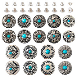 Античное Серебро 18 наборы 9 стили литые декоративные заклепки, с имитацией бирюзы и винтами, для кошелька, , украшение кожаных ремесел, античное серебро, 26~30 мм