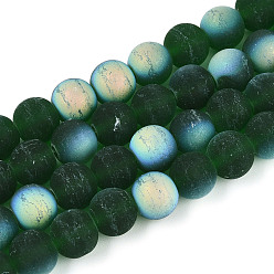 Темно-Зеленый Матовые прозрачные стеклянные бусины, круглые, с половиным покрытием, с покрытием AB цвета, темно-зеленый, 9.5~10 мм, отверстие : 1.2 мм, около 39~41 шт / нитка, 14.57~15.75'' (37~40 см)