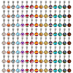 Color mezclado 100 encantos colgantes europeos de aleación de PC, con 304 colgantes de acero inoxidable, Plano redondo con dijes de patrón, plata antigua, color mezclado, 30 mm