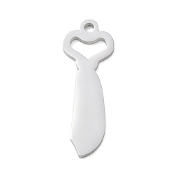Color de Acero Inoxidable 304 colgantes de acero inoxidable, corbata con colgantes en forma de corazón, Pulido, color acero inoxidable, 28.5x10x1.5 mm, agujero: 1.8 mm