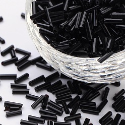 Black Opaque Glass Bugle Beads, Black, 6~8x1.8mm, Hole: 0.6mm, about 10000pcs/bag