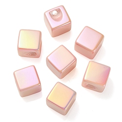 Light Salmon UV Plating Rainbow Iridescent Acrylic Beads, Cube, Light Salmon, 15x15x15mm, Hole: 3.8mm