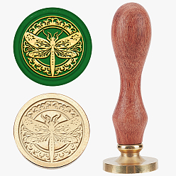 Dragonfly Набор сургучной печати, печать сургучом твердой латунной головки, деревянная ручка ретро латунный штамп комплект съемный, для конвертов приглашений, подарочная карта, стрекоза, 83x22 мм, штампы: 25x14.5 мм