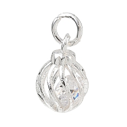 Silver Brass Micro Pave Clear Cubic Zirconia Charms, Spiral Lantern Charms, Rack Plating, Long-Lasting Plated, Silver, 11.5x7.5~8mm, Hole: 3mm