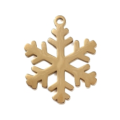 Golden 304 Stainless Steel Pendants, Snowflake Charms, Hand Polished, Ion Plating(IP), Golden, 23x18x1.4mm, Hole: 1.6mm