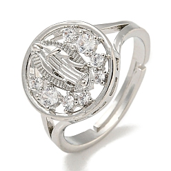 Платина Плоские круглые с отделкой из латуни с микропаве и кубическим цирконием, регулируемые кольца, без свинца и без кадмия, платина, внутренний диаметр: 16.2 мм, 13 мм