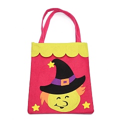 Witch Non-woven Fabrics Halloween Candy Bag, Trick or Treat Tote, with Handles, Gift Bag Party Favors for Kids Boys Girls, Rectangle, Cerise, Witch Pattern, 41x21x0.3cm