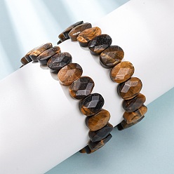 Тигровый глаз Натуральные браслеты из граненых бусин тигрового глаза для женщин., овальные, бусины : 14x10x5.5 мм, внутренний диаметр: 2.32 дюйм (5.9 см)