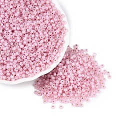 Pink Стеклянный бисер fgb, круглые, опаловое серебро с окантовкой, розовые, 3x2 мм, отверстие : 0.7 мм, Около 15500 шт / фунт