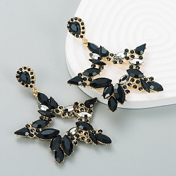 Jet Alloy Rhinestone Earring, Star, Jet, 77x60mm