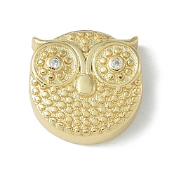 Настоящее золото 18K Покрытие стойки латунь микропаве прозрачные кубические циркониевые бусины, долговечный, без свинца и без кадмия, сова, реальный 18 k позолоченный, 12x12x4.5 мм, отверстие : 1.5 мм