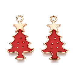 Рождественская елка Новогодняя тема сплава эмали подвески, золотой свет, без свинца и без кадмия, рождественская елка, 26x14x1.5 мм, отверстие : 1.8 мм