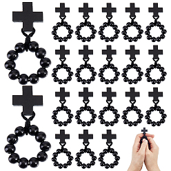 Black 25Pcs Wood Cross & Round Beads Finger Rings, with Polyester Cord, Black, US Size 8 1/2(18.5mm)