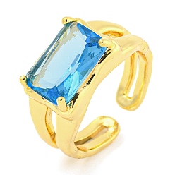 Rectangle 304 Открытая манжета из нержавеющей стали с цирконием, кольцо-солитер для женщин, реальный 18 k позолоченный, прямоугольные, 9.5x13.5 мм