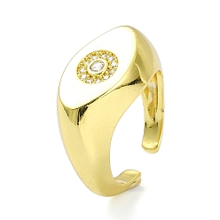 Golden Brass with Cubic Zirconia Horse Eye Open Cuff Ring, Signet Finger Ring, Golden, Inner Diameter: 18mm