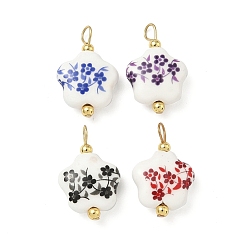 Золотой Подвески из фарфора ручной работы с принтом, , с 304 петлями из нержавеющей стали, золотые, 23x14x6.5 мм, отверстие : 3.4 мм, 4 шт / комплект