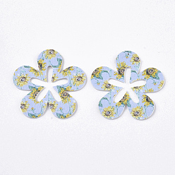 Farbig Pu-Leder große Anhänger, doppelseitiges Gänseblümchenmuster, Blume, Farbig, 50x51x2 mm, Bohrung: 1 mm