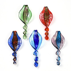 (52) Непрозрачная лаванда Ручной золотой песок Lampwork большие кулоны, спиральные подвески, разноцветные, 66~73x25~26x11~12 мм, отверстие : 5~6 мм