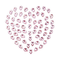 Бледно-Розовый Шить на горный хрусталь, многожильных ссылки, стекло горный хрусталь, с латунными зубцами в платиновых тонах, аксессуары для одежды, граненые, слеза, розовый жемчуг, 18x13x6.5 мм, отверстие : 1 мм, 80 шт / коробка