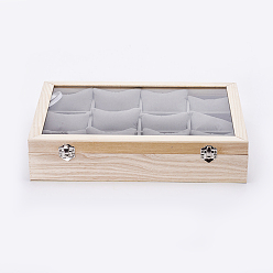 Античный Белый Деревянные коробки для презентаций из браслетов, с стеклянной и бархатной подушками, 12 сетки-подушки с крышкой-лотком для ювелирных витрин, прямоугольные, старинный белый, 35x24x7.5 см