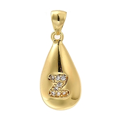 Letter Z Стойка металлическая латунная микропрофилированная кубическая циркония подвески, долговечный, без свинца и без кадмия, реальный 18 k позолоченный, каплевидная форма с подвесками-буквами, Письмо Z, 21x11 мм, отверстие : 5x3 мм