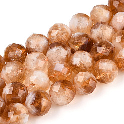 Желтый Кварц Природный желтый кварц нитей бисера, круглые, граненые, 9~10 мм, отверстие : 0.9 мм, около 19~20 шт / нитка, 7.40~7.80'' (18.8~19.8 см)