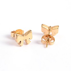 Golden Bowknot 304 Stainless Steel Ear Studs, Golden, 6x8mm, Pin: 0.7mm