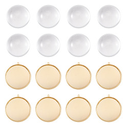 Прозрачный 10шт. полукруглые стеклянные кабошоны, 10шт. настоящие 18позолоченные латунные подвески-кабошоны, чашки безель с краями, плоско-круглые, прозрачные, 24~25x11~12 мм