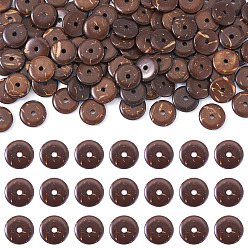 Кокосово-Коричневый 100 шт. натуральные кокосовые бусины, неокрашенными, плоско-круглые, кокосового коричневый, 10x2 мм, отверстие : 1 мм