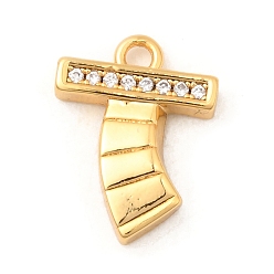 Letter T Латунные микро проложить кубического циркония прелести, без никеля , реальный 18 k позолоченный, Письмо T, 14x10.5x2.5 мм, отверстие : 1.6 мм