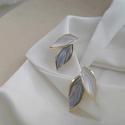 Leaf Golden Alloy & Acrylic Earrings for Women, Leaf, 18x11mm