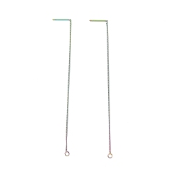 Rainbow Color Ионное покрытие (ip) 304 серьги-гвоздики из нержавеющей стали, цепи панцирного типа ушная нить с петлями, Радуга цветов, 109x1x0.4 мм, отверстие : 1.7 мм, штифты : 0.7 мм
