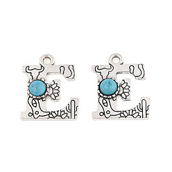 Letter E Подвески из синтетической бирюзы и сплавов, письмо амулеты, античное серебро, Письмо E, 24.5x20x4 мм, отверстие : 3 мм