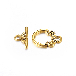 Antique Golden Tibetan Style Toggle Clasps, Antique Golden, Lead Free and Cadmium Free, Size: Ring: 14mm wide, 20mm long, Bar: 9mm wide, 17mm long, hole: 2.5mm