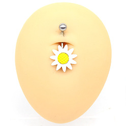 Цветок 316l изогнутые кольца для живота из хирургической нержавеющей стали, цвет нержавеющей стали, белые, цветок, штифты : 10x1.6 мм