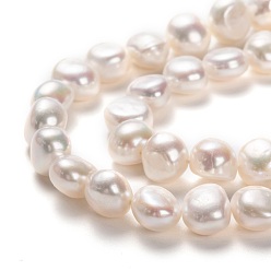 White Natural Cultured Freshwater Pearl Beads Strands, Potato, White, 8~9x9~10mm, Hole: 0.6mm, about 36~37pcs/strand, 13.58~13.78 inch(34.5~35cm)