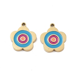 Темно-Голубой Ионное покрытие (ip) 316 хирургические брелоки из нержавеющей стали, без никеля , с эмалью, цветочный шарм, реальный 18 k позолоченный, глубокое синее небо, 11x10x1.5 мм, отверстие : 1 мм