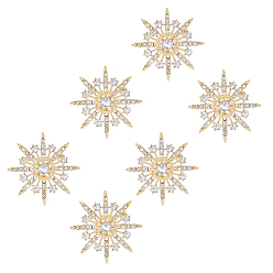 Золотой 6шт. броши из сплава со стразами, 8 булавки с заостренными звездами, золотые, 41x42 мм