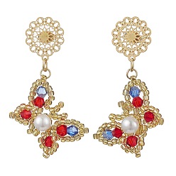 Красный Серьги-гвоздики в виде бабочки из стеклянного бисера, с 304 серьгами из нержавеющей стали, золотые, красные, 48x27 мм