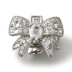 Платина Латунная стойка с микропаве из кубического циркония, без свинца и без кадмия, долговечный, бантом, платина, 19x15x10 мм