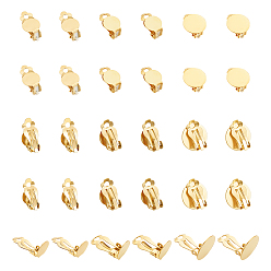 Настоящее золото 18K 30 шт. 3 стили 304 фурнитура для сережек-клипс из нержавеющей стали, плоские круглые серьги, с петлями, реальный 18 k позолоченный, 16~22x10~12x7~9 мм, отверстие : 2.5~3 мм, 10 шт / стиль