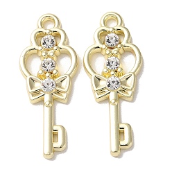 Прозрачный Подвески из экологически чистого сплава, со стеклом, сердце с ключом, золотые, прозрачные, 25.5x10x2.5 мм, отверстие : 1.8 мм