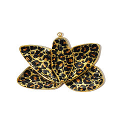 Черный 304 нержавеющей стальной эмали подвески, подвески-листочки с леопардовым принтом, реальный 18 k позолоченный, ионное покрытие (ip), чёрные, 45x32 мм