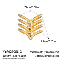 Real 18K Gold Plated 304 Stainless Steel Rhinestone Layered Cuff Open Rings for Women, Real 18K Gold Plated, 14mm, Inner Diameter: 17.2mm