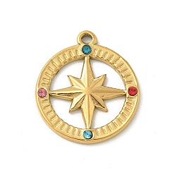 Плоский Круглый 304 из нержавеющей стали горный хрусталь подвески, золотые, плоско-круглые, 21x18.5x2 мм, отверстие : 1.2 мм